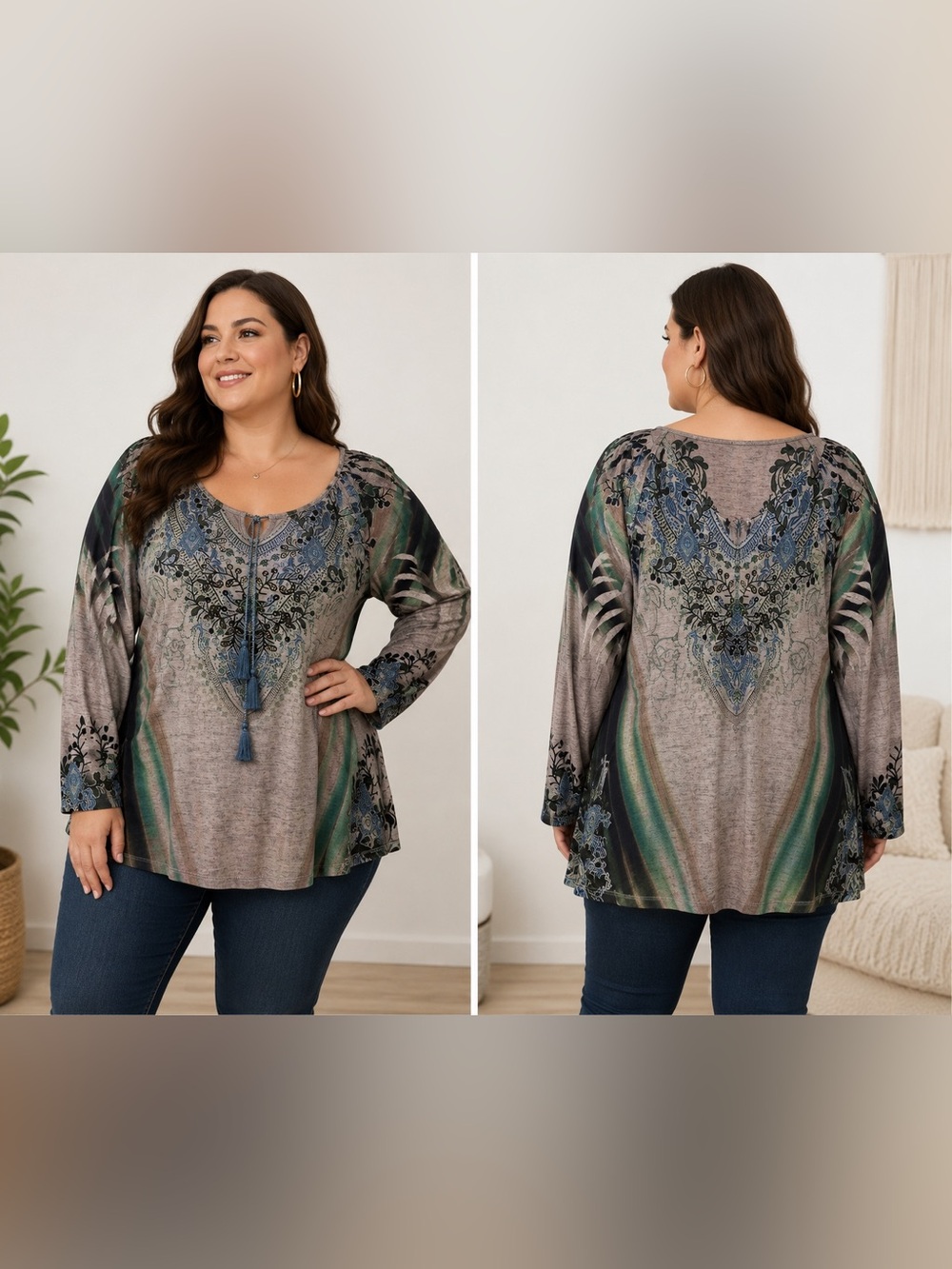 Floral Embellished 1X Boho Paisley Tassel Peasant Tunic Top Travel Festival Work